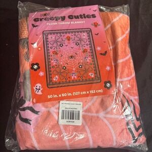 Pink and orange spider web Halloween throw blanket 50" X 60" NEW